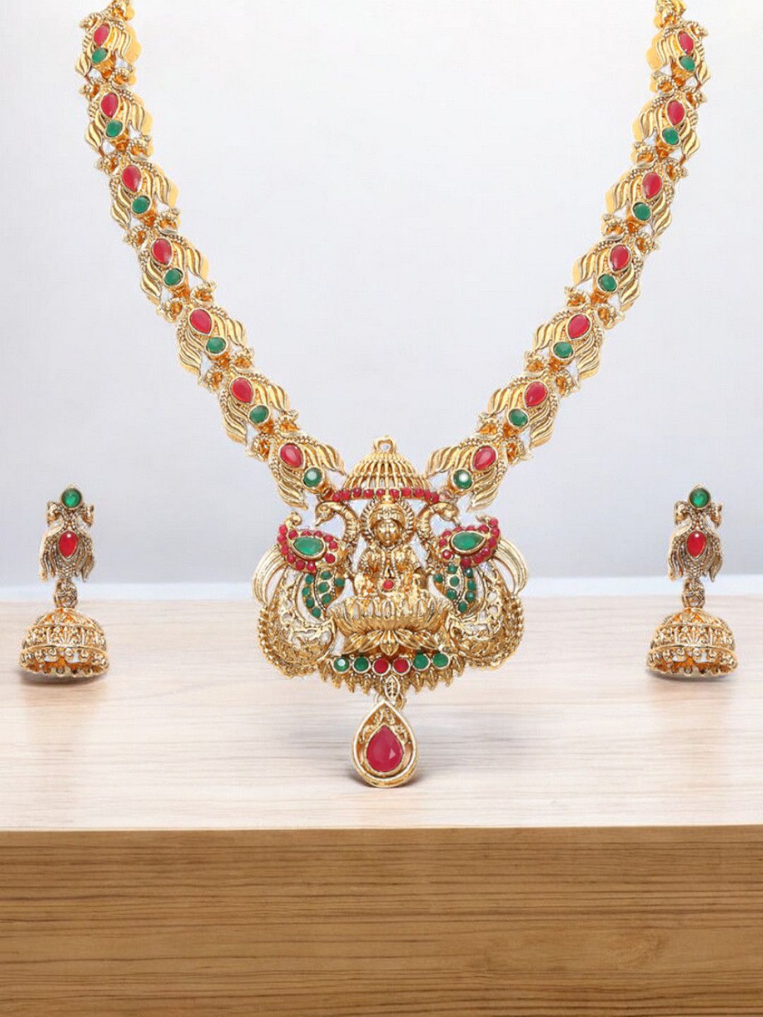 

Anouk Stones-Studded & Beaded Temple Necklace and Earrings, Gold