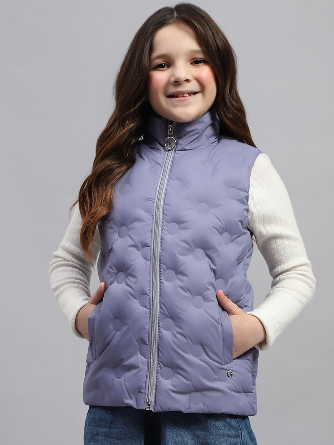 

Monte Carlo Girls Self Design Stand Collar Puffer Jacket, Purple