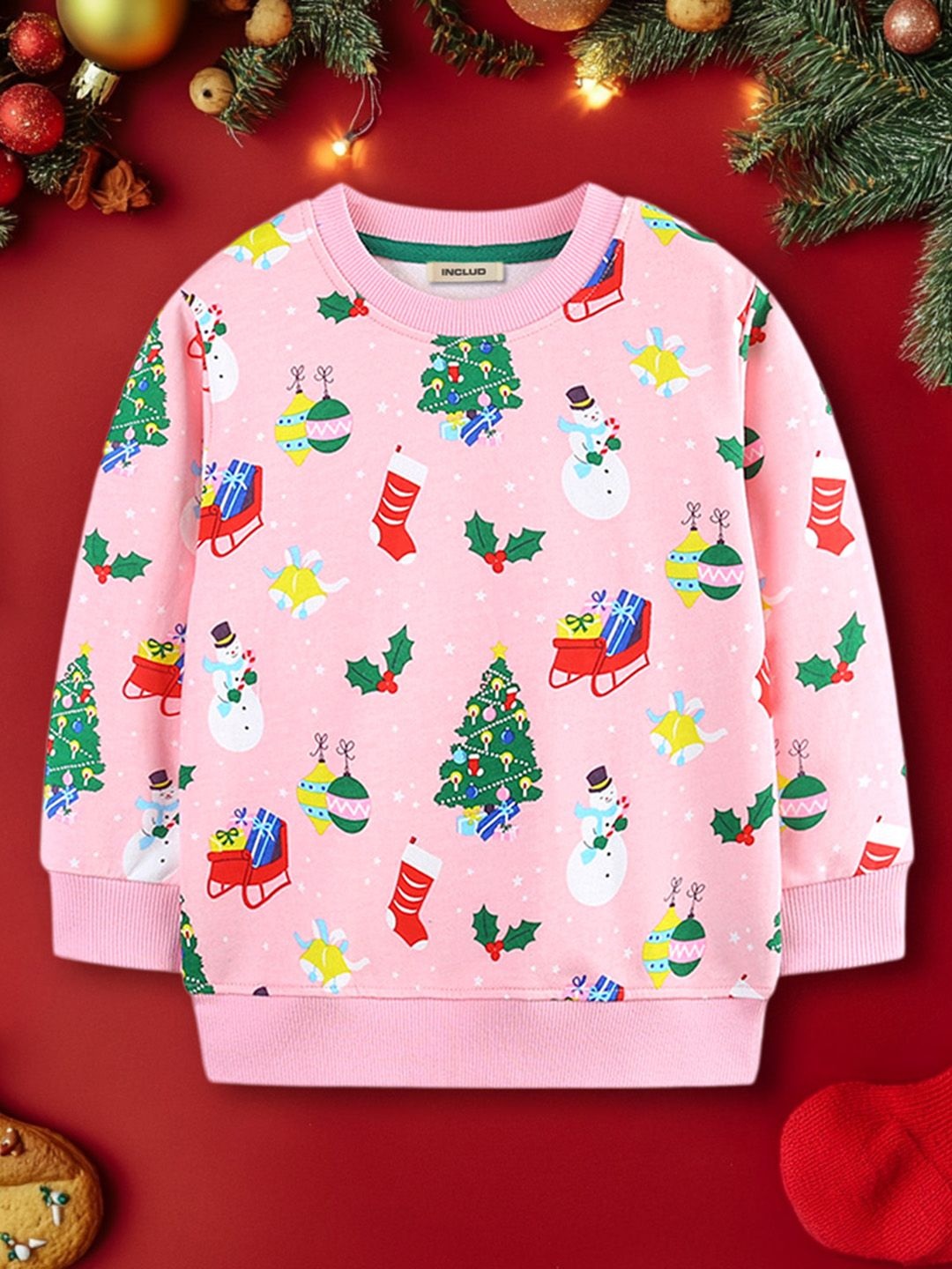 

INCLUD Girls Conversational Printed Round Neck Sweatshirt, Pink