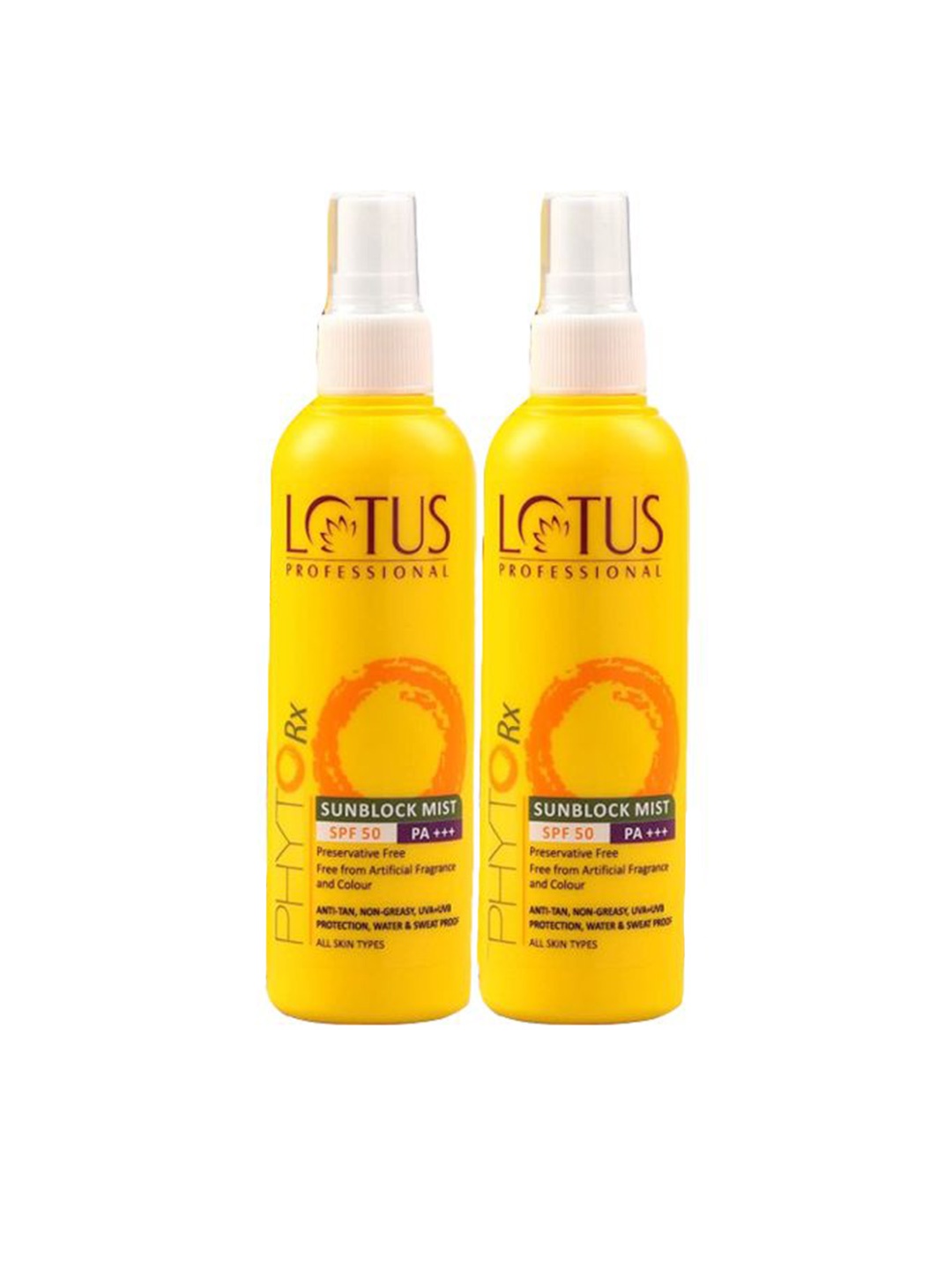 

Lotus Professional Set Of 2 PHYTORx Sunblock Mist With SPF 50 -100ml Each, Yellow