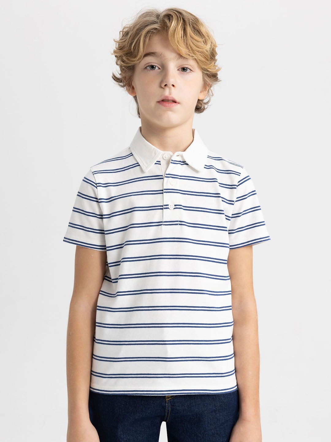 

DeFacto Boys Striped Polo Collar Cotton T-shirt, White