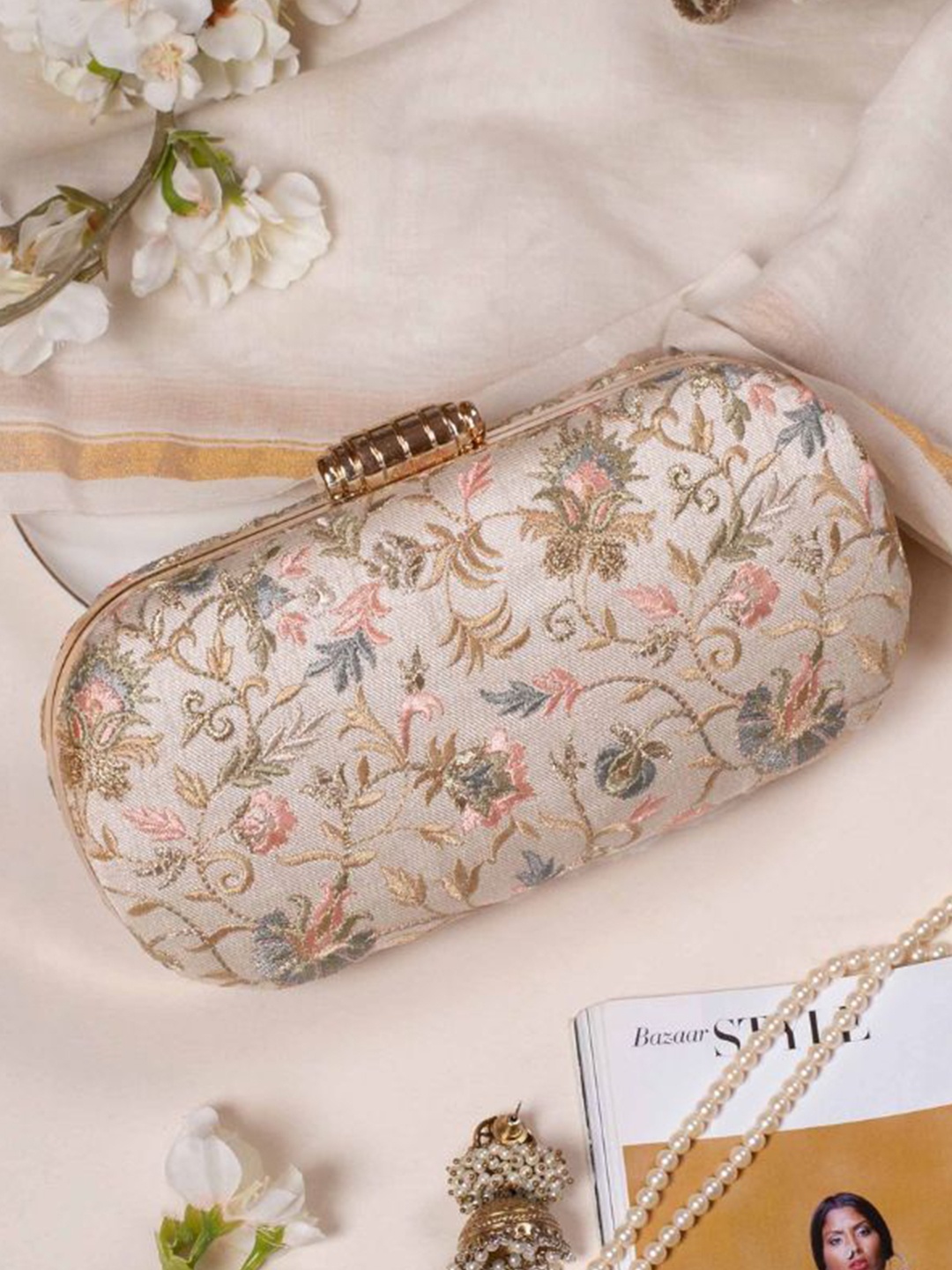 

AMYRA Floral Embellished Shopper Sling Bag, Off white