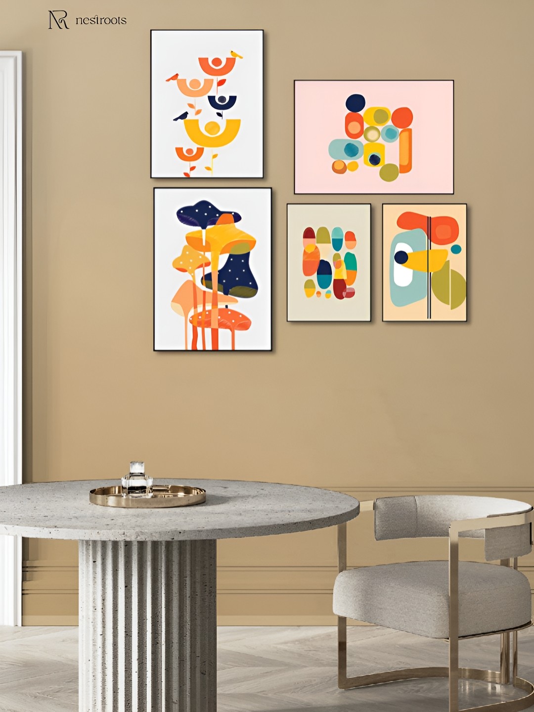 

nestroots White & Pink 5 Pieces Canvas Rhythm Of Life Wall Painting
