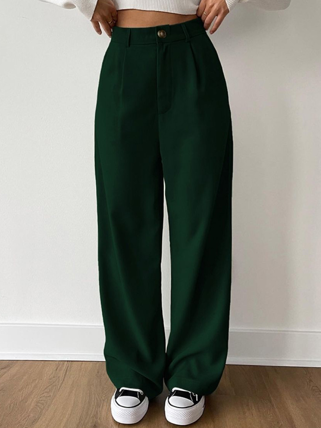 

KPOP Women Original Regular Fit Formal Trousers, Green