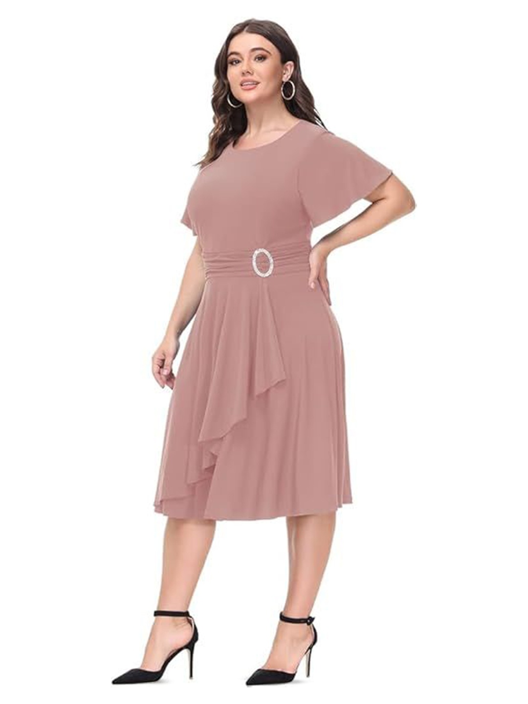 

Samsara Couture Flared Sleeve Ruffled Fit & Flare Midi Dress, Pink