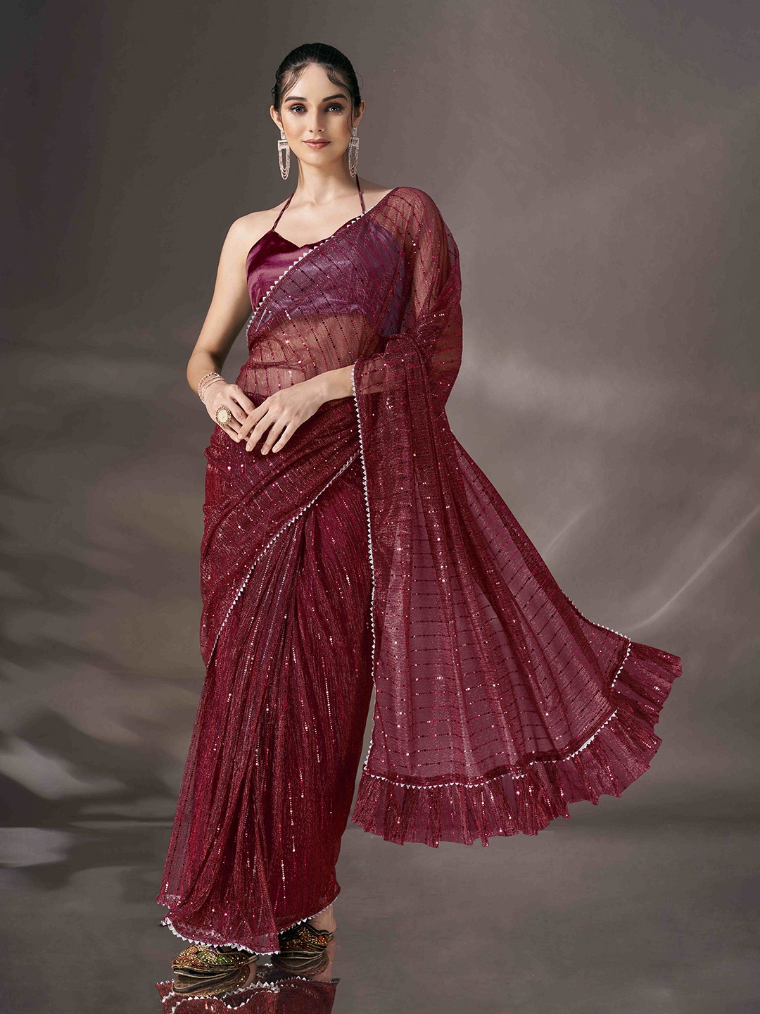 

Tikhi Imli Embellished Sequinned Saree, Maroon