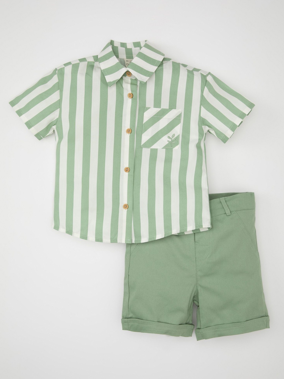 

DeFacto Boys Vertical Striped Shirt With Shorts, Green