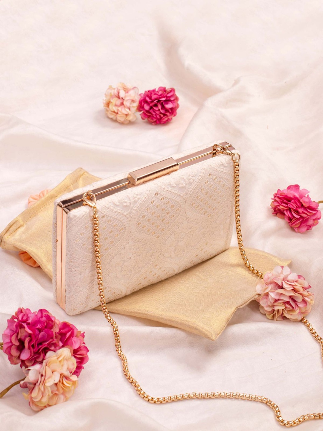

AMYRA Ethnic Motifs Embellished Shopper Sling Bag, Off white