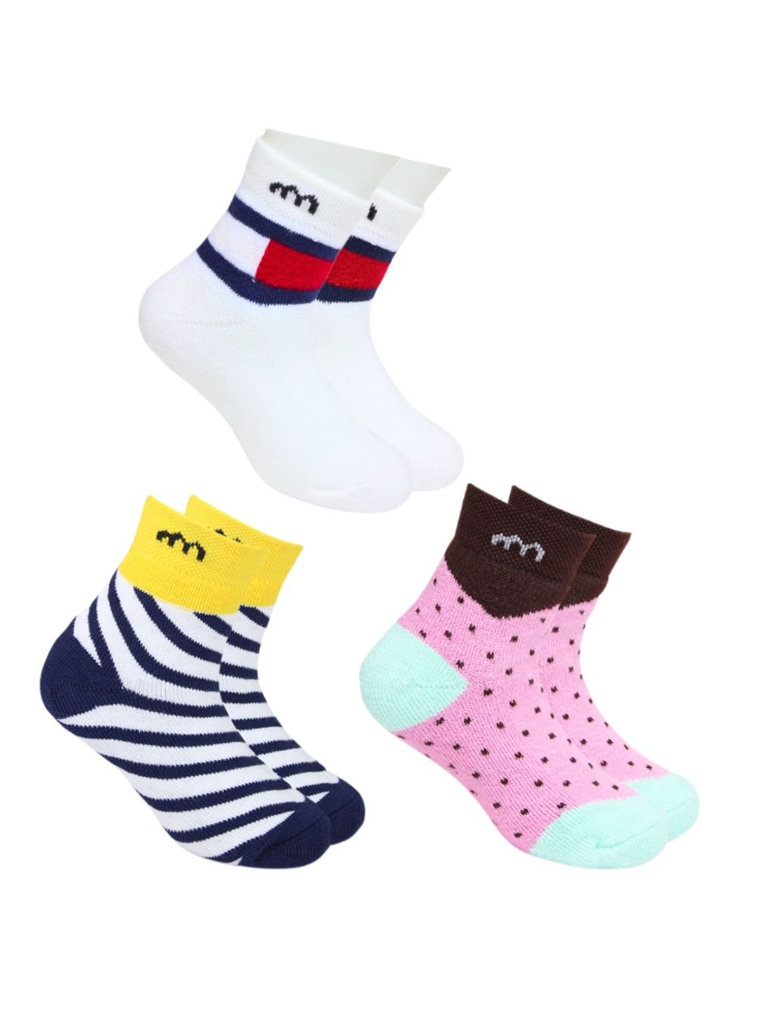 

BAESD Kids Pack Of 3 Patterned Ankle Length Socks, White