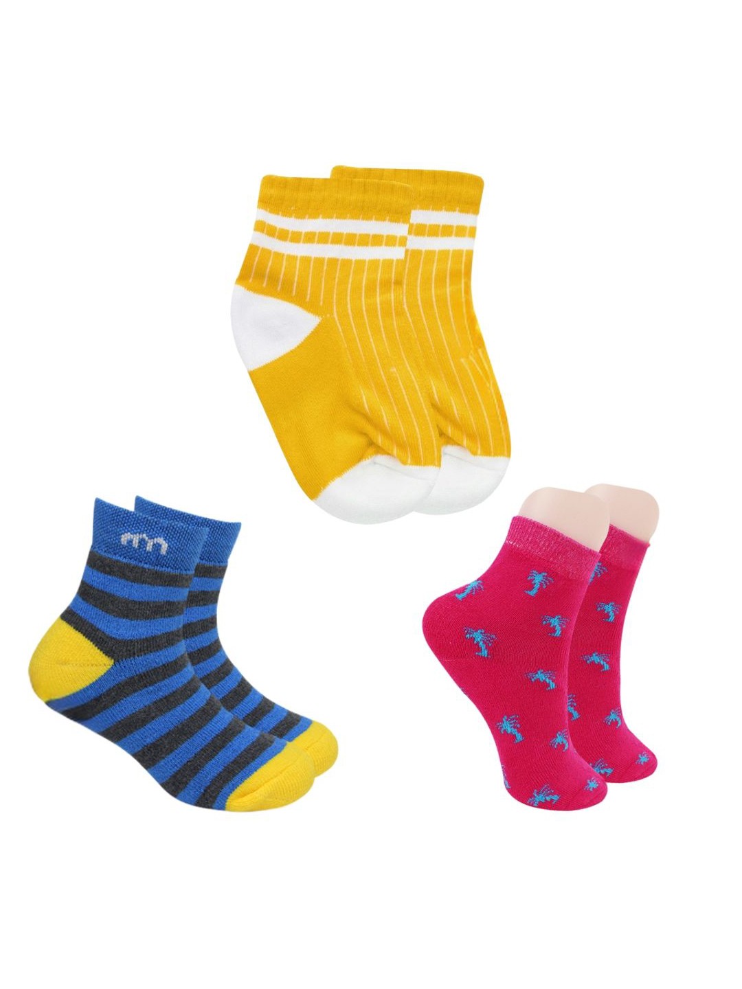 

BAESD Kids Pack Of 3 Patterned Ankle-Length Socks, Yellow
