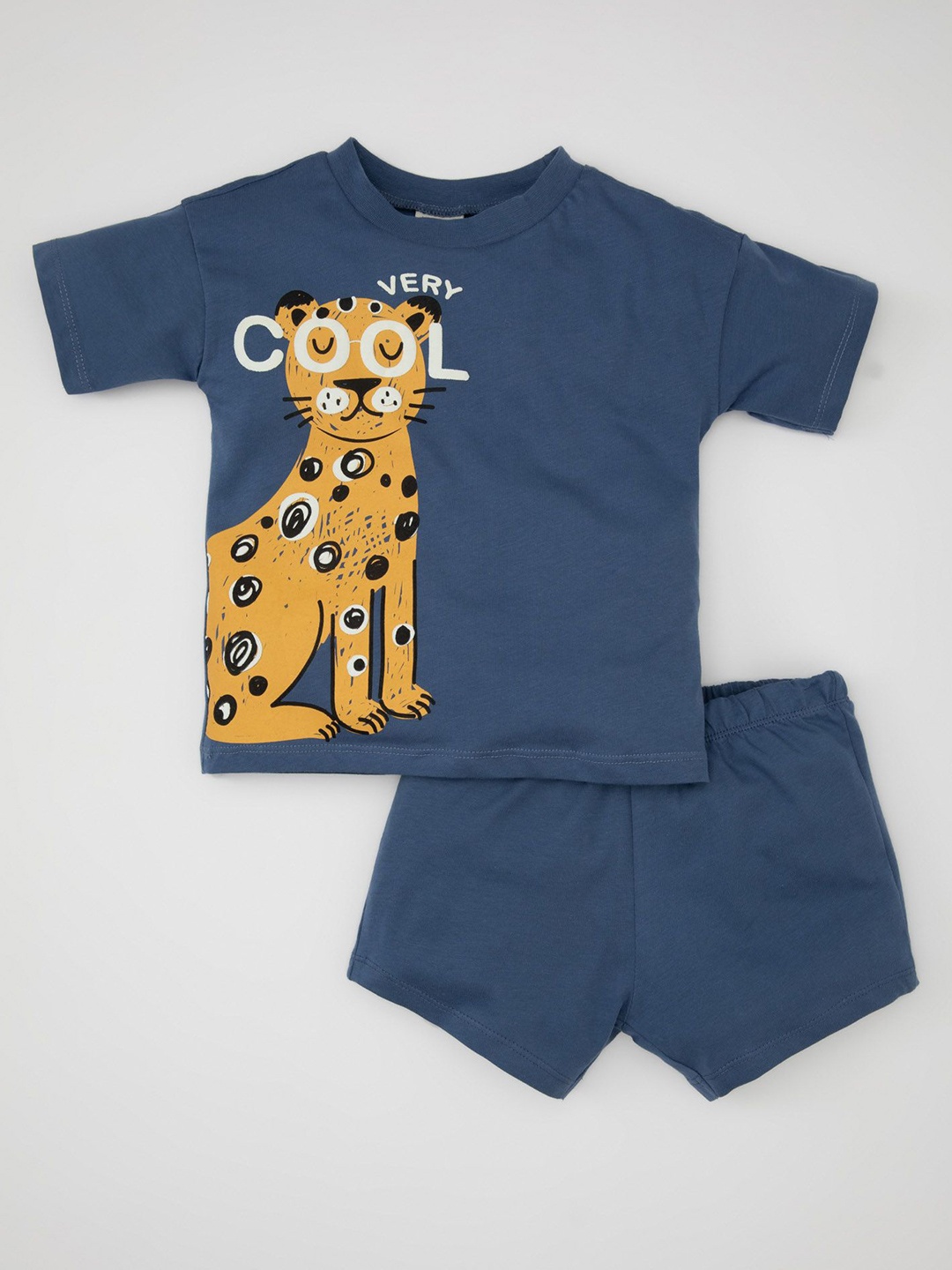 

DeFacto Boys Printed Pure Cotton T-shirt With Short, Navy blue