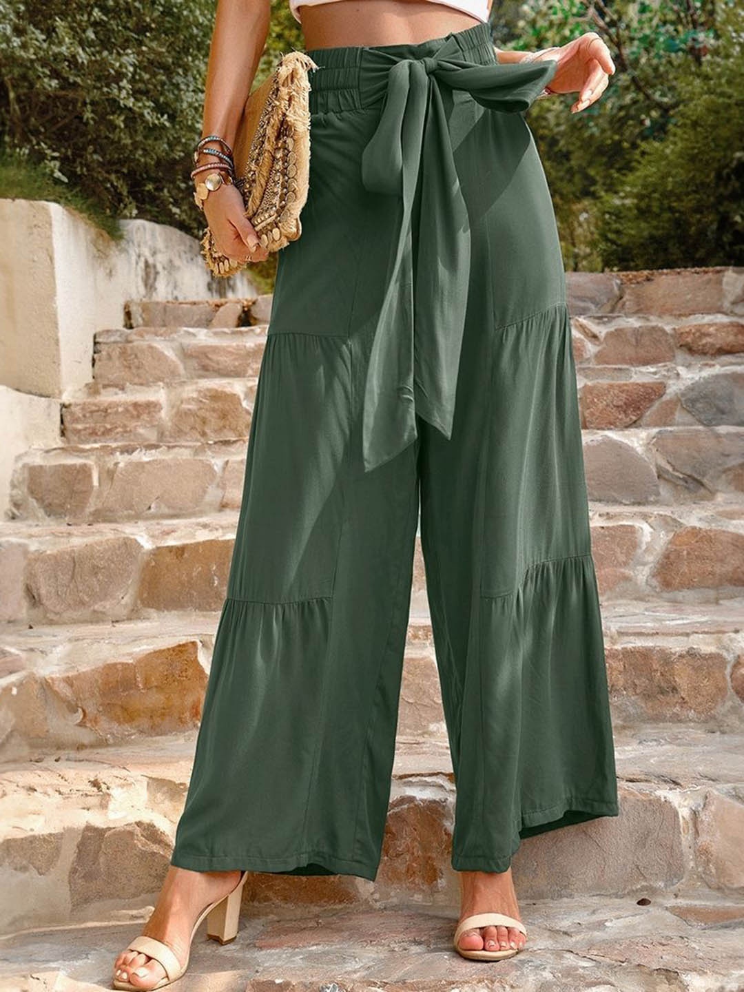 

KPOP Women Relaxed Loose Fit Trousers, Green