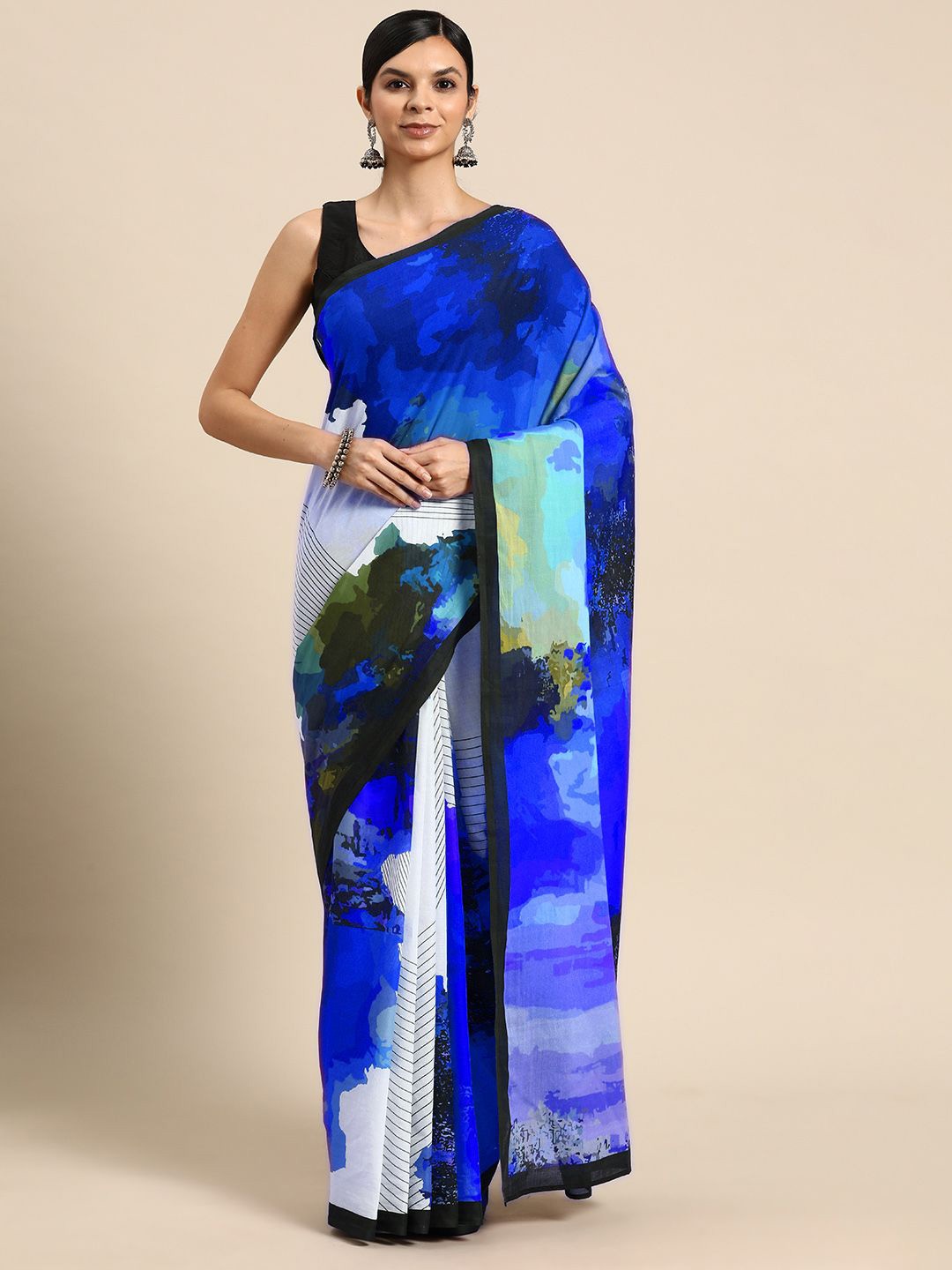 

BUTA BUTI Abstract Printed Pure Cotton Saree, Blue