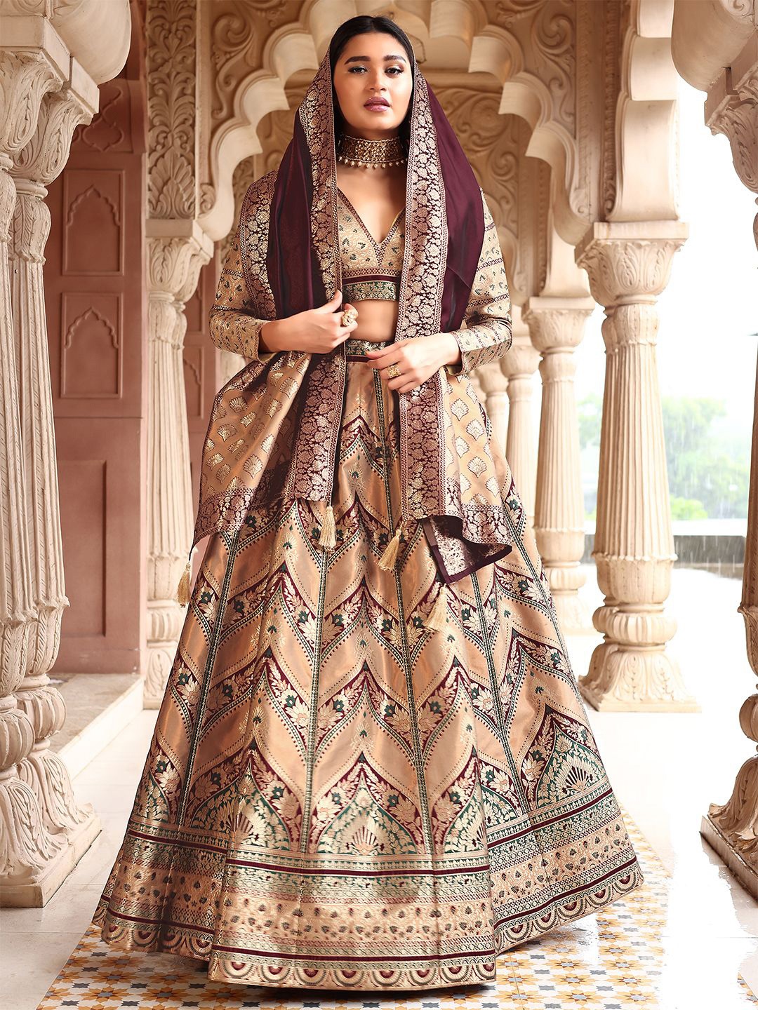 

PURVAJA Ready to Wear Lehenga & Unstitched Blouse With Dupatta, Gold