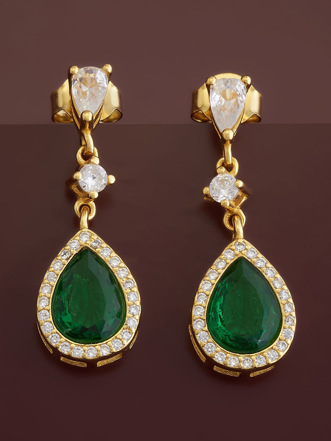 

Kushal's Fashion Jewellery Sterling Silver Cubic Zirconia Gold-Plated Drop Earrings, White