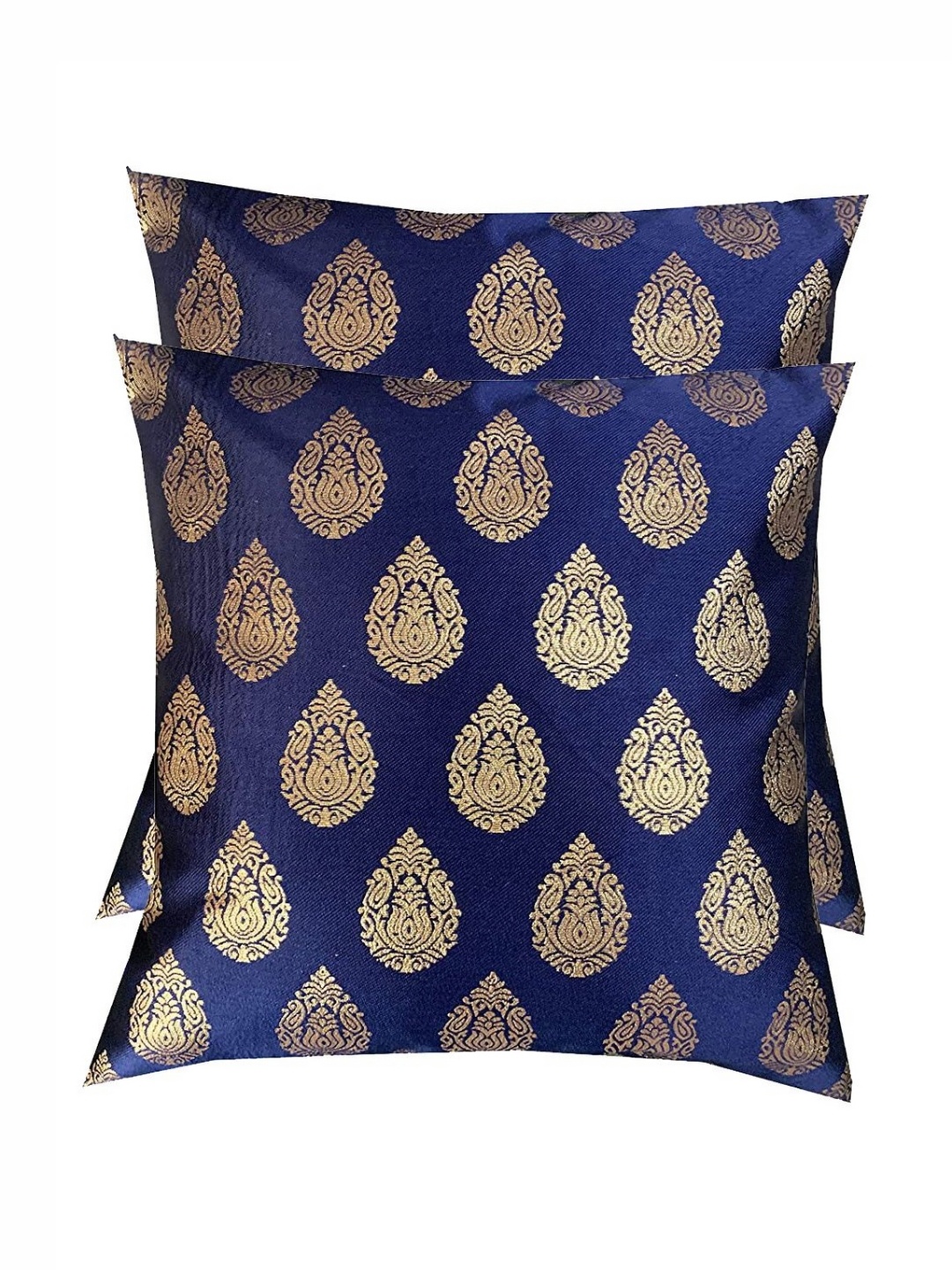 

Pink Parrot Blue & Gold Toned 2 Pieces Ethnic Motifs Printed Square Cushion Covers