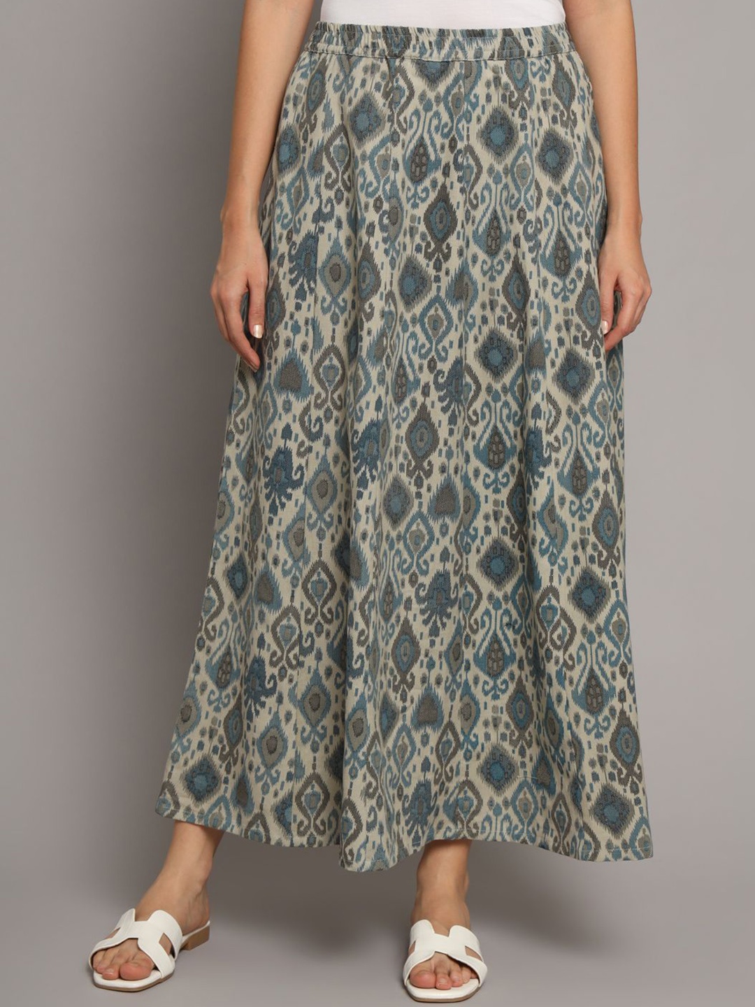 

KALINI Women's Printed Pure Cotton Flared Maxi Skirt, Blue