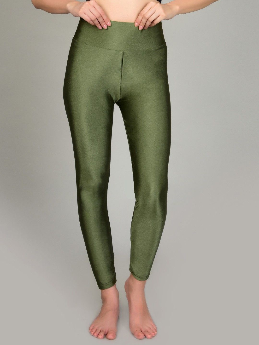 

Poftik Women Slim-Fit Ankle-Length Workout Tights, Olive