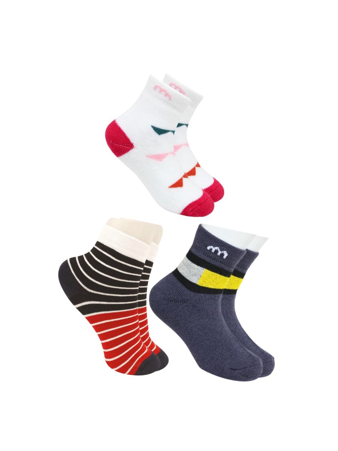 

BAESD Kids Pack Of 3 Patterned Cotton Ankle-Length Socks, Red