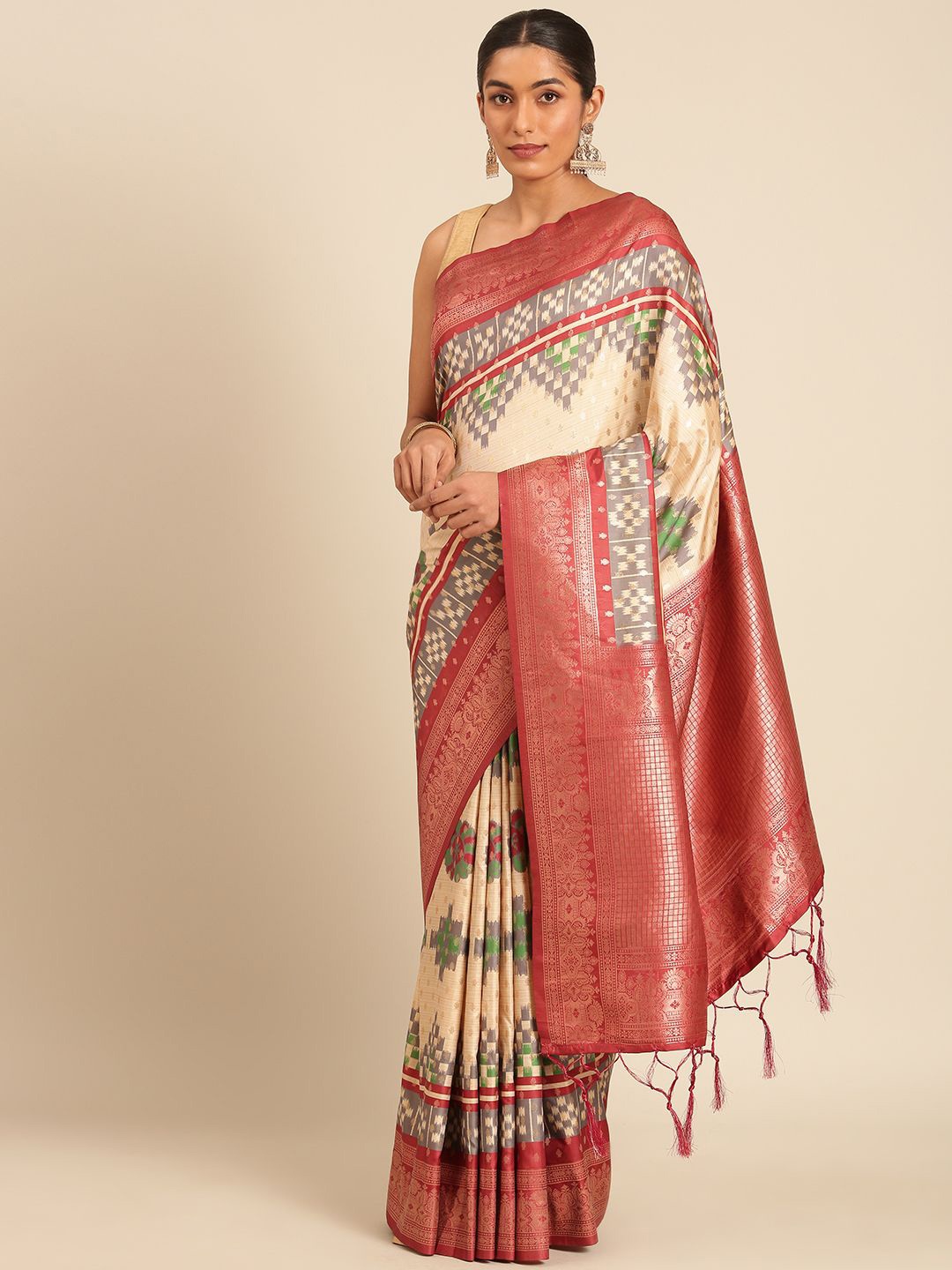 

Fashion Petals Woven Design Zari Tussar Saree, Cream