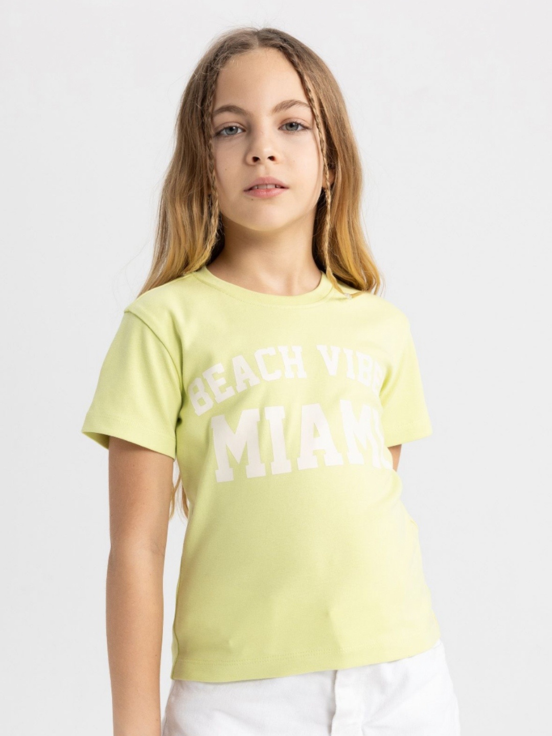 

DeFacto Girls Typography Printed Round Neck Cotton T-shirt, Green