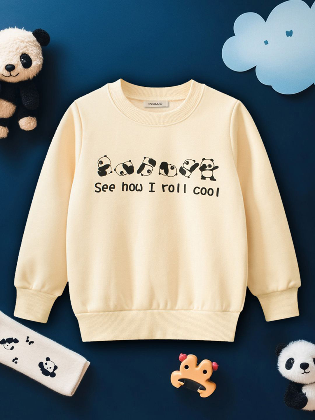 

INCLUD Boys Typography Printed Round Neck Sweatshirt, Beige