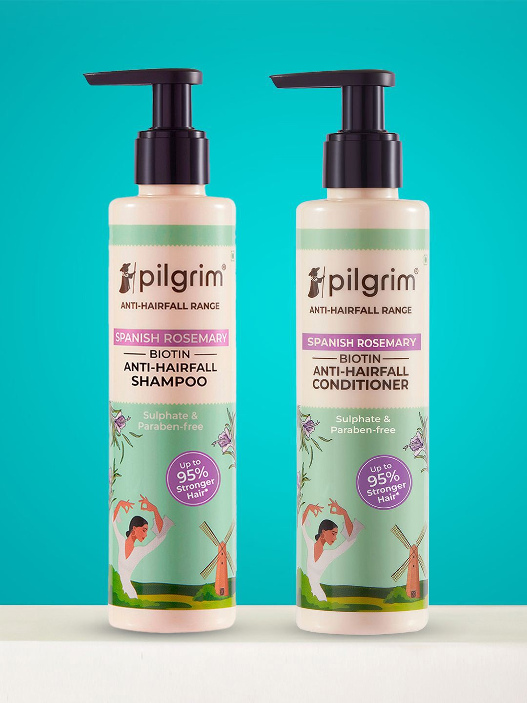 

Pilgrim Set Of 2 Spanish Rosemary & Biotin Anti-Hairfall Shampoo & Conditioner, Green