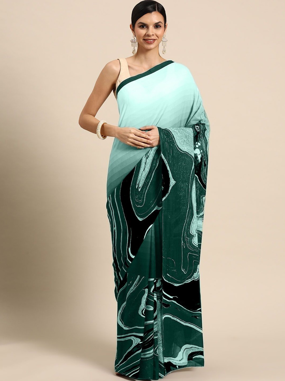 

BUTA BUTI Abstract Printed Pure Cotton Saree, Sea green