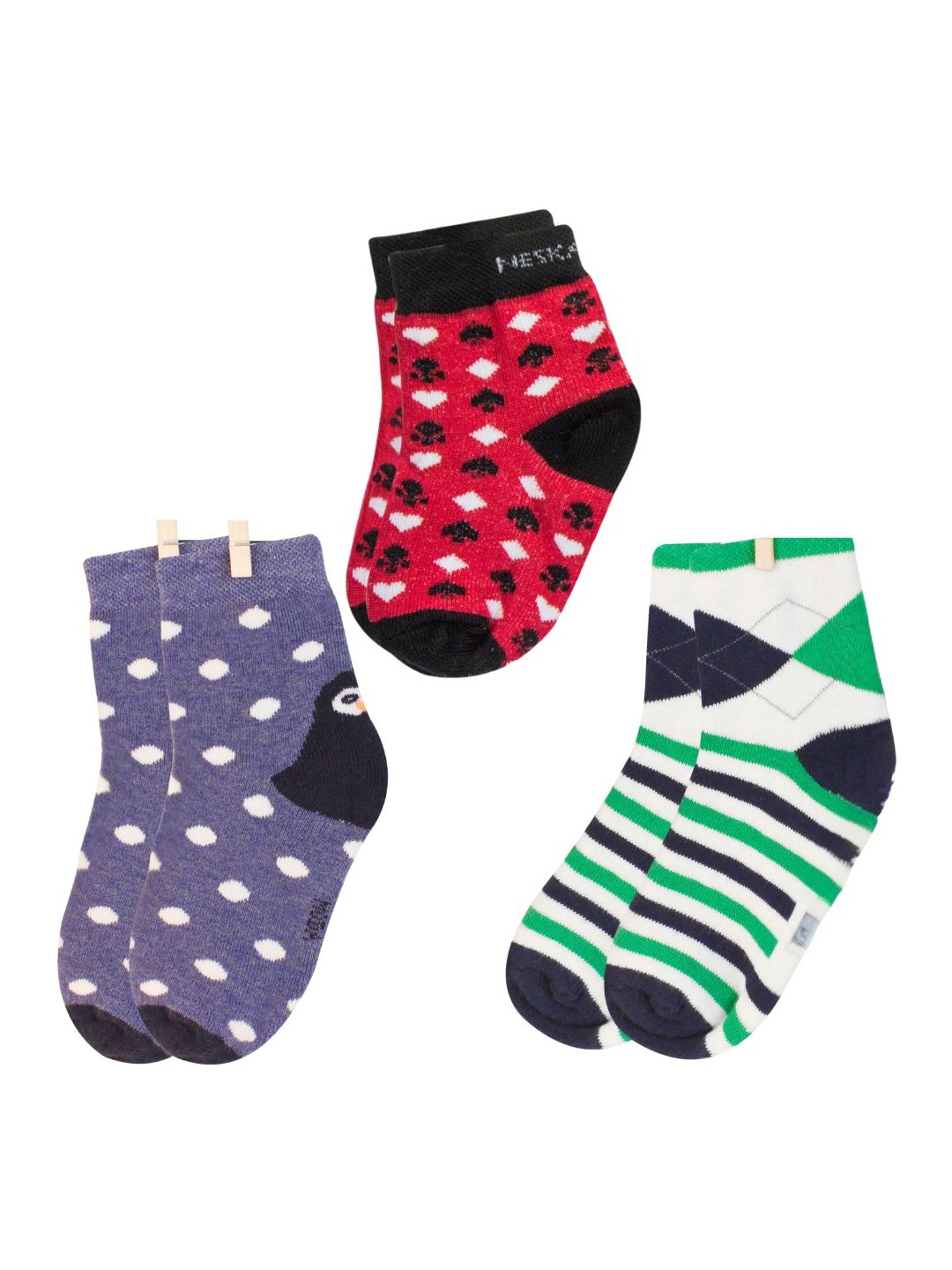 

BAESD Kids-Unisex Pack Of 3 Patterned Cotton Ankle-Length Socks, Red