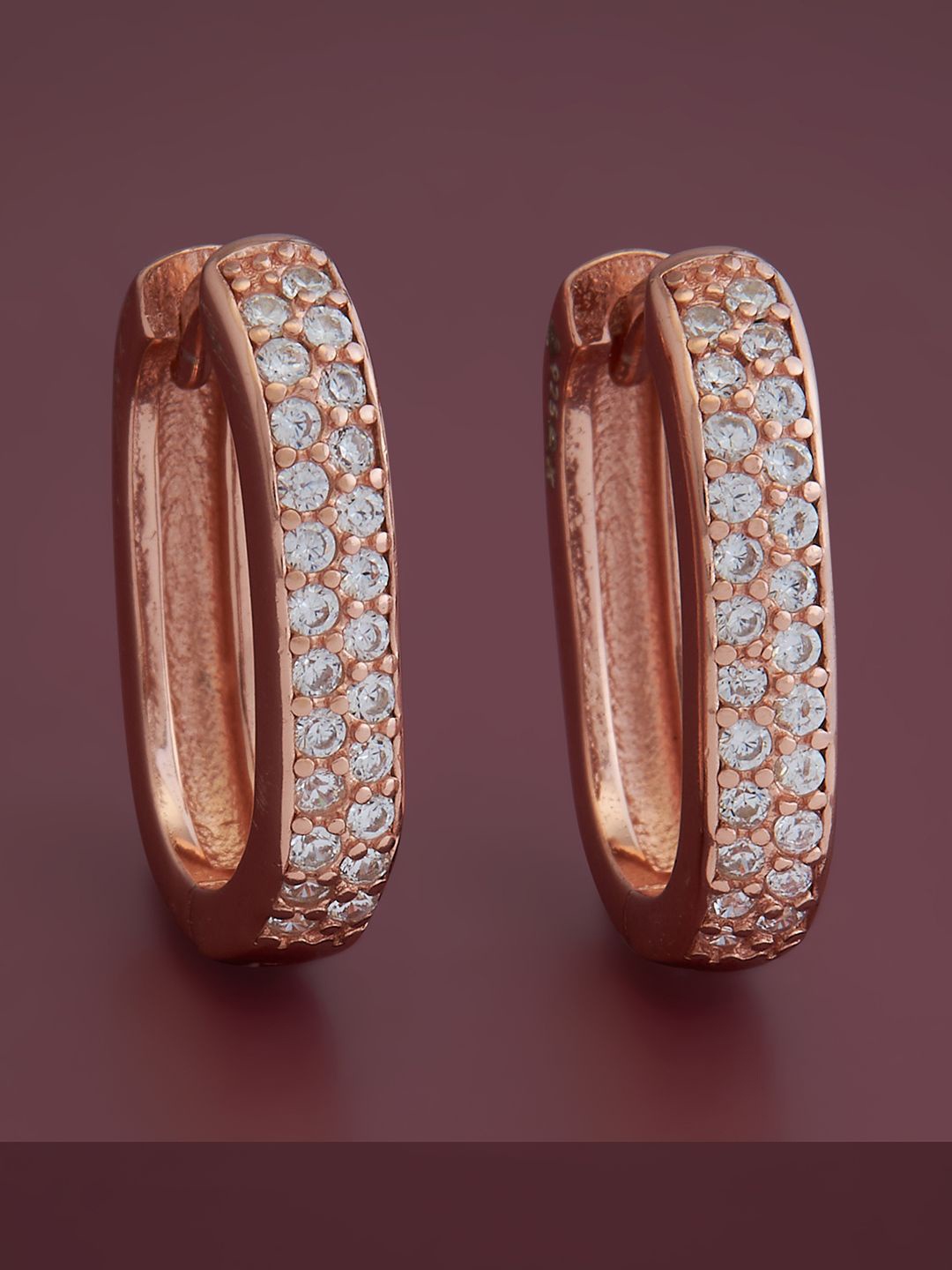 

Kushal's Fashion Jewellery 92.5 Pure Silver Rose Gold Plated Cubic Zirconia Hoop Earrings