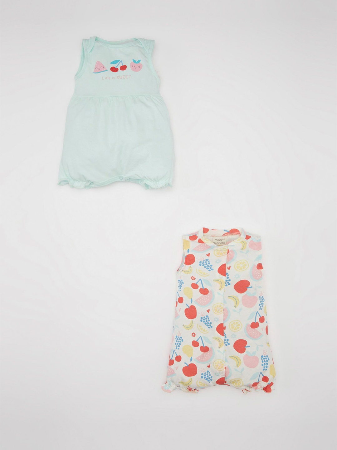 

DeFacto Girls Pack Of 2 Printed Cotton Rompers, Blue