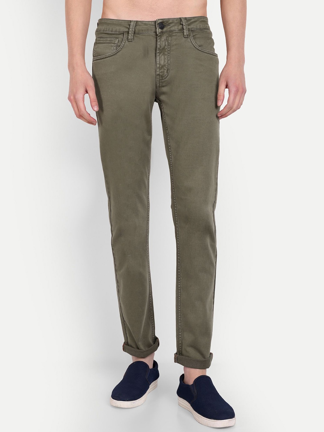 

MEGHZ Men Micheal Slim Fit Stretchable Solid Jeans, Olive