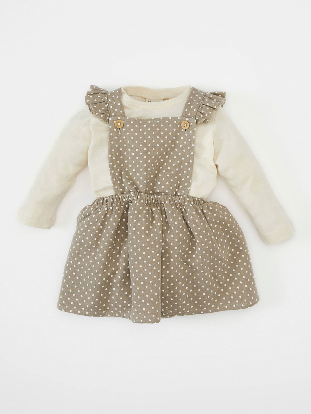 

DeFacto Girls Pure Cotton T-shirt With Skirt, Beige