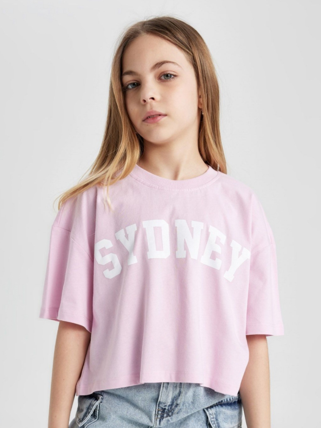 

DeFacto Girls Typography Printed Round Neck Cotton T-shirt, Pink