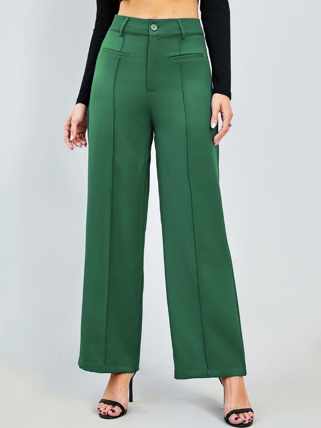 

KPOP Women Original Solid Regular Fit Formal Trouser, Green