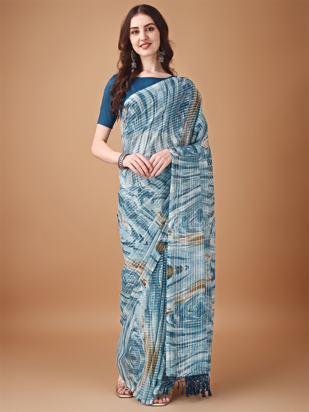 

KALINI Printed Saree, Teal
