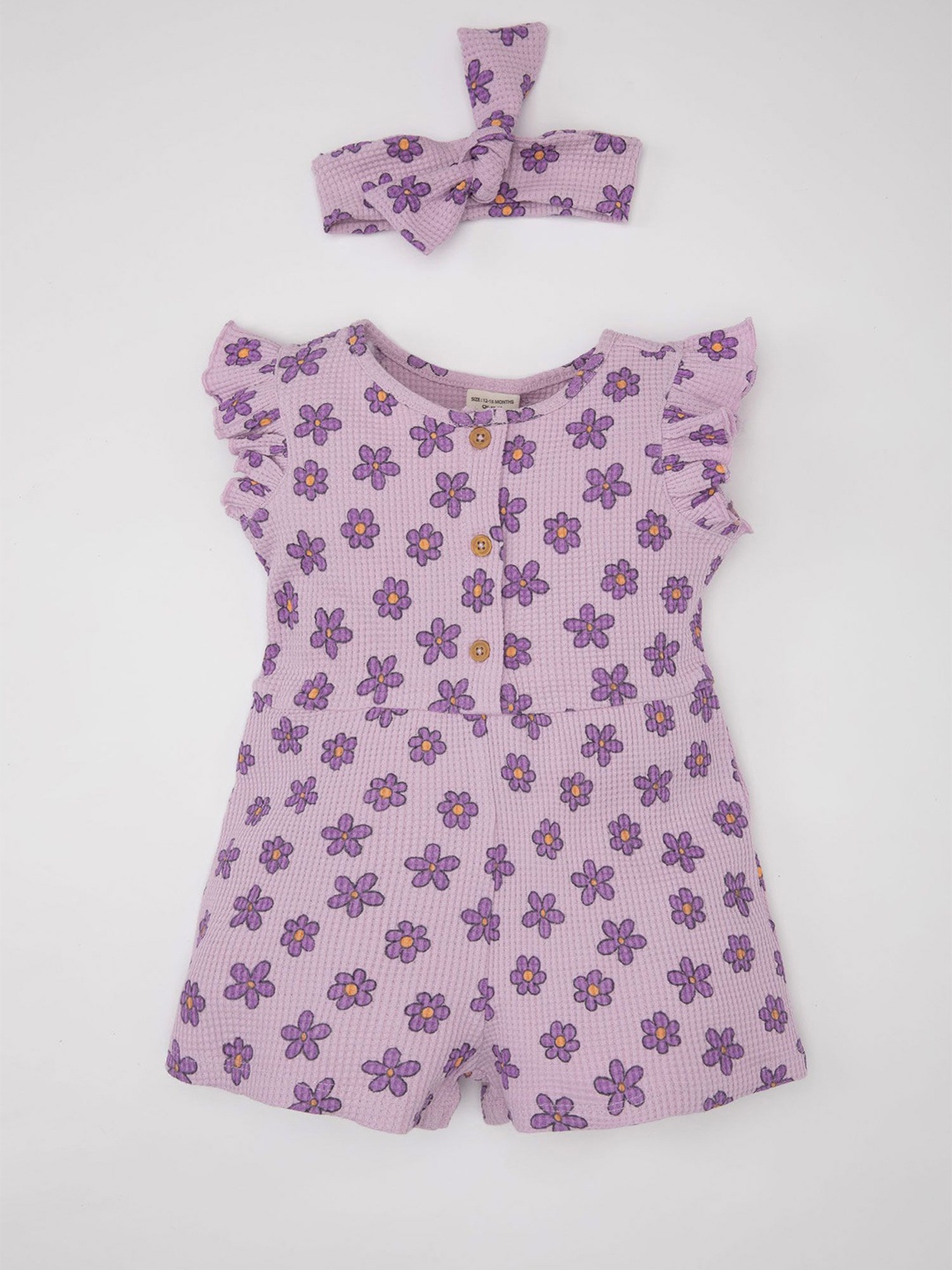 

DeFacto Girls Printed Basic Jumpsuit with Head Band, Purple