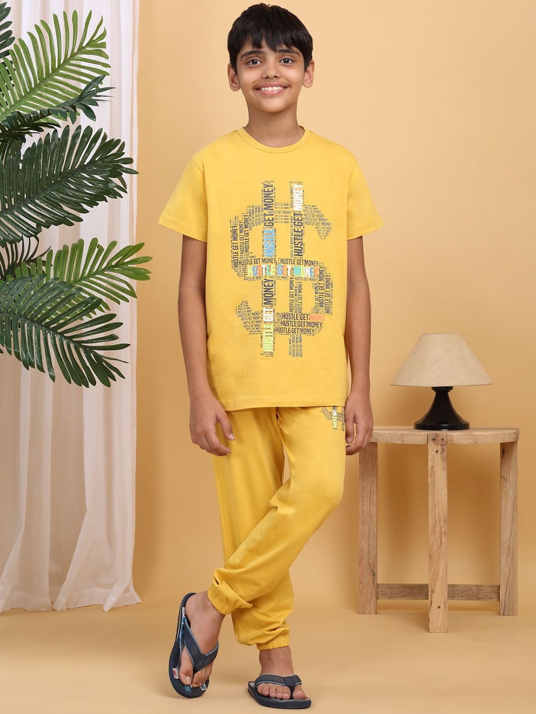 

Sweet Dreams Boys Printed Night suit, Mustard