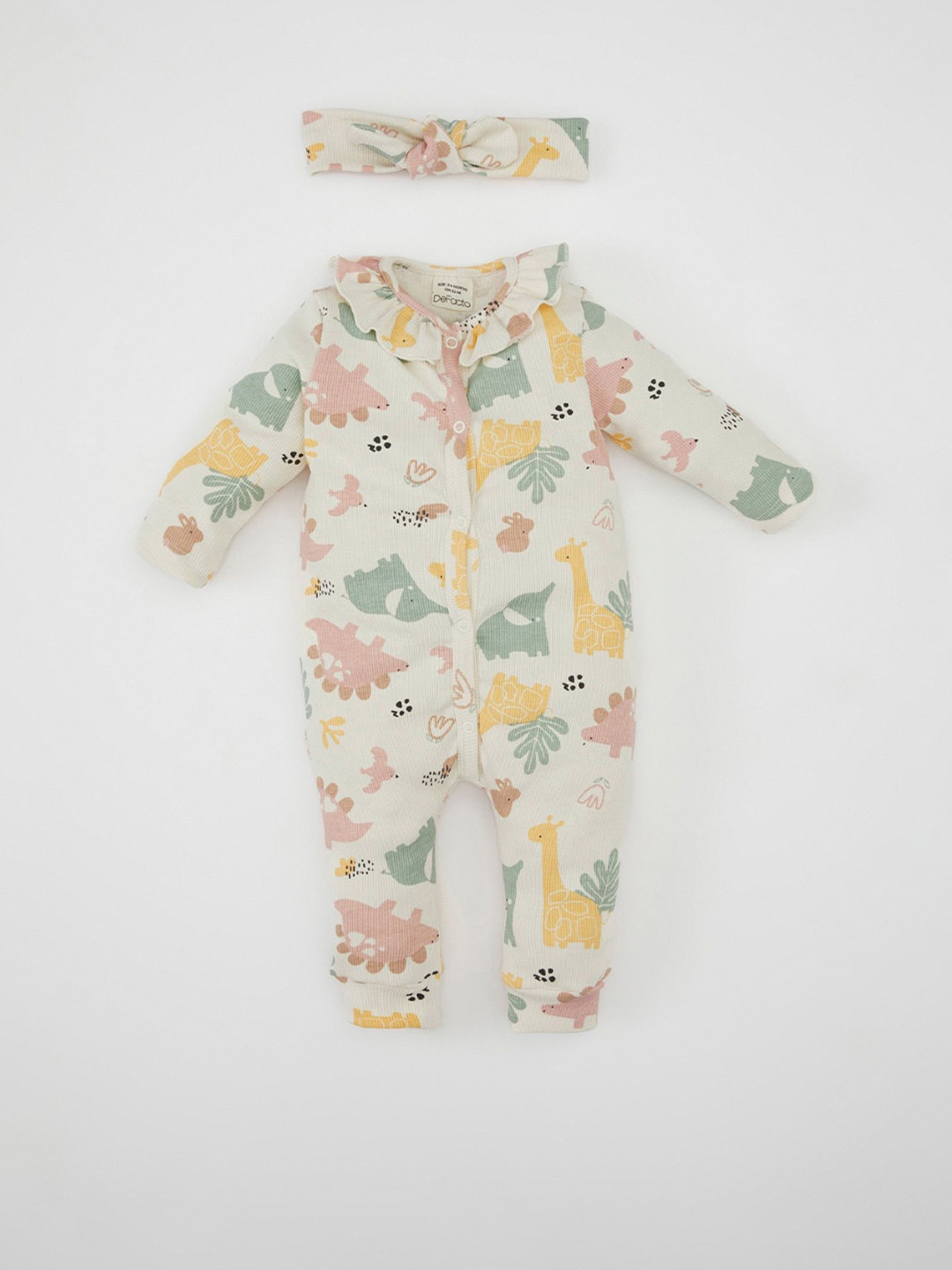 

DeFacto Girls Printed Romper With Matching Hairband, White