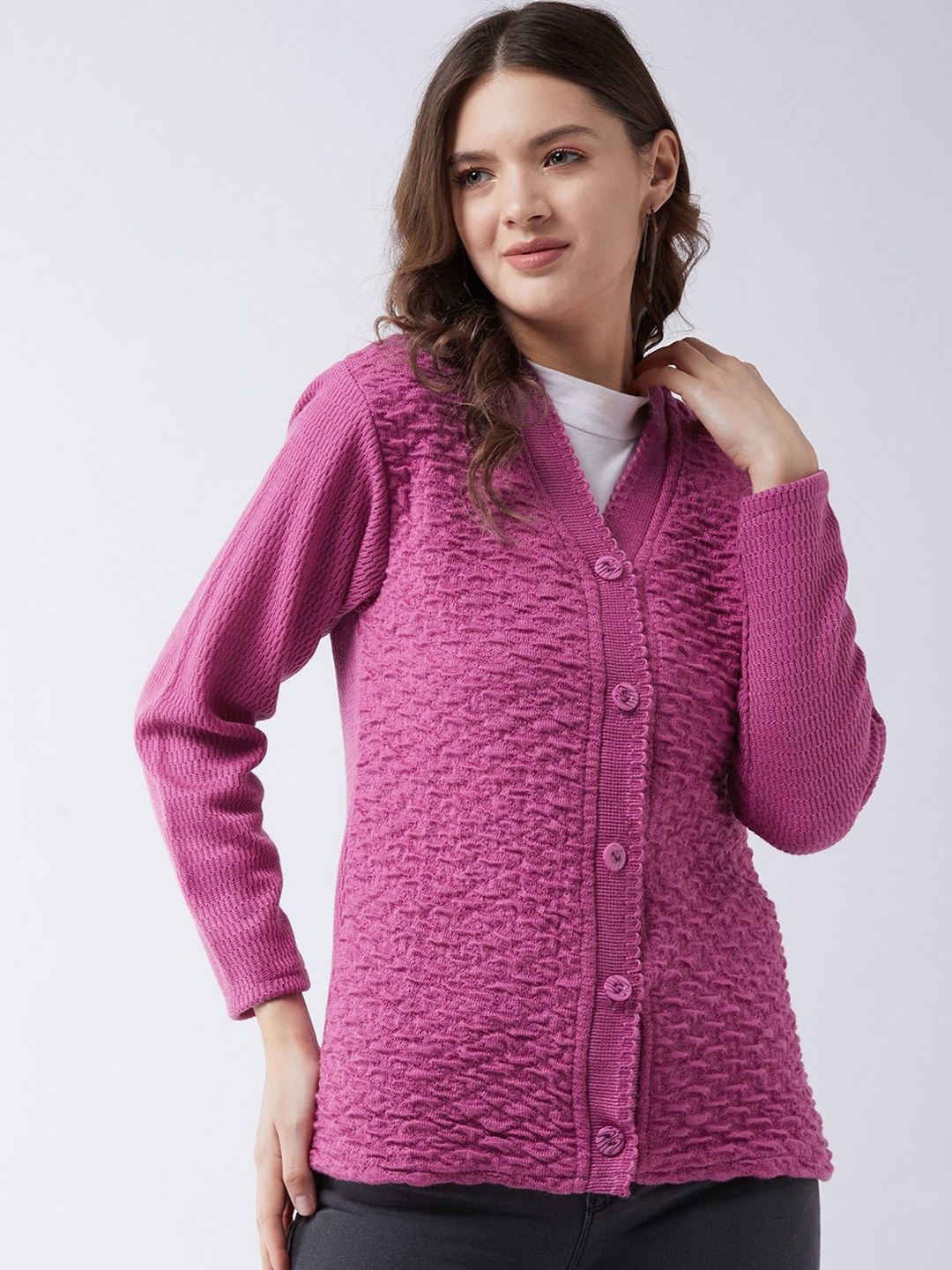 

PIVL Women Self Design Cardigan, Pink