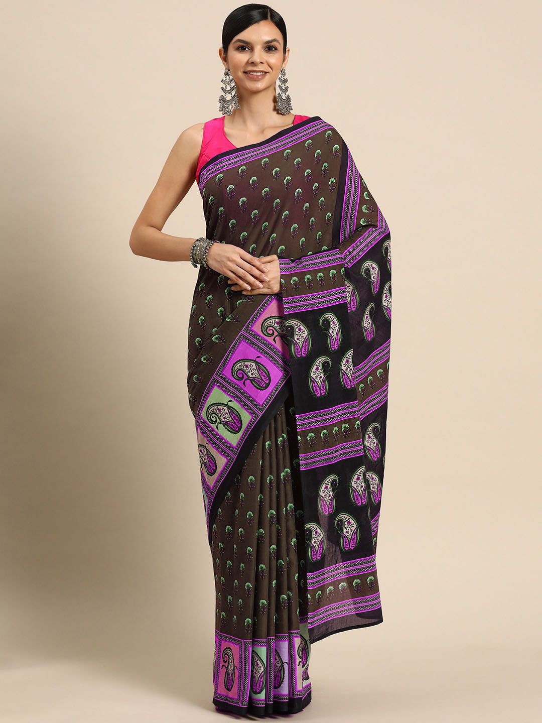 

BUTA BUTI Paisley Printed Pure Cotton Saree, Lavender