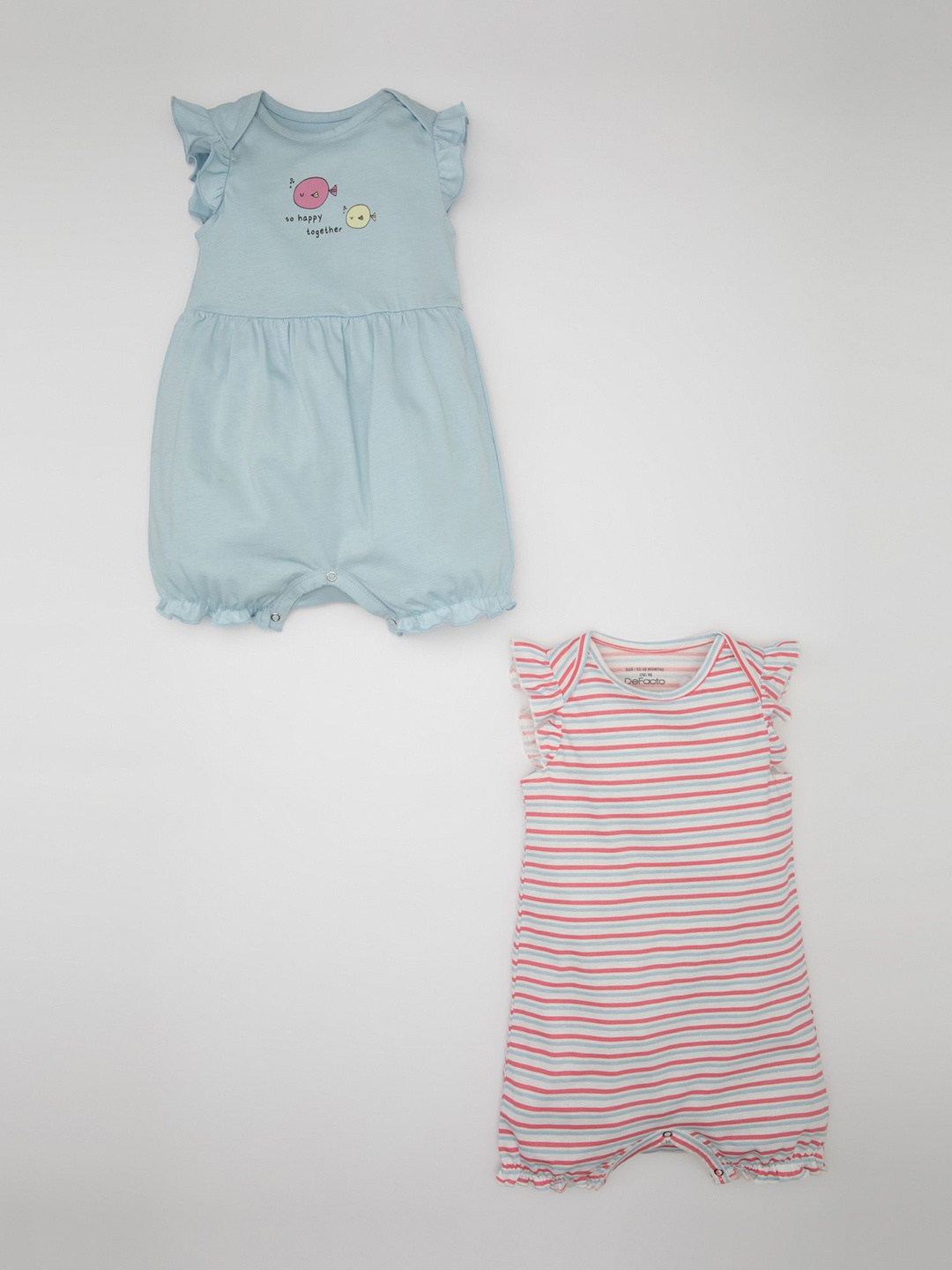 

DeFacto Infant Girls Pack Of 2 Pure Cotton Rompers, Blue