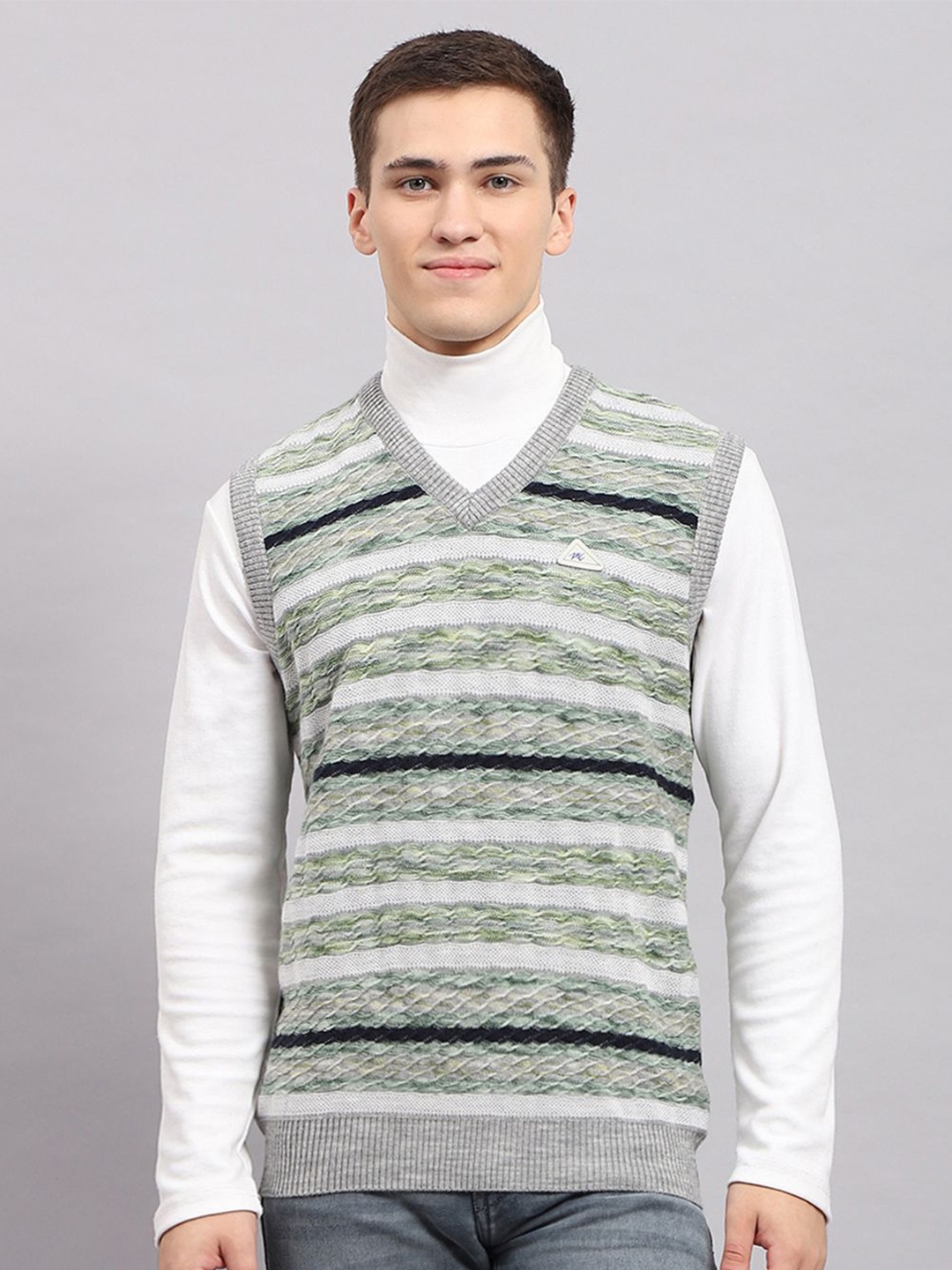 

Monte Carlo Men Striped Woollen Pullover, Grey