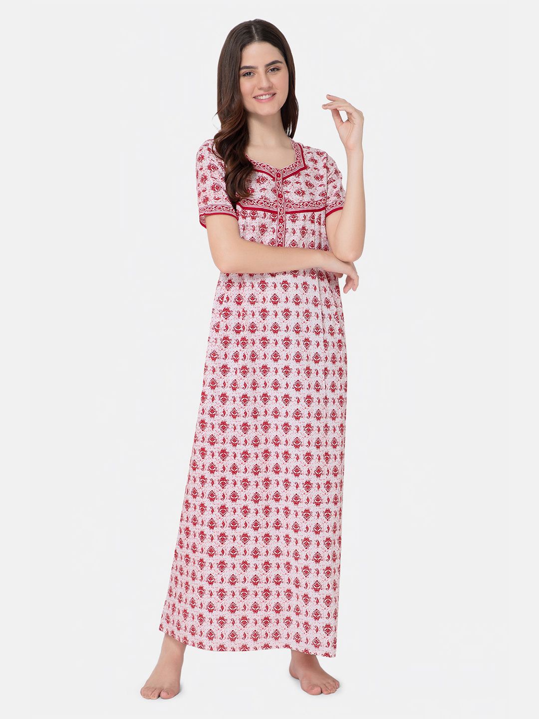 

NAIDU HALL Printed Pure Cotton Maxi Nightdress, Red