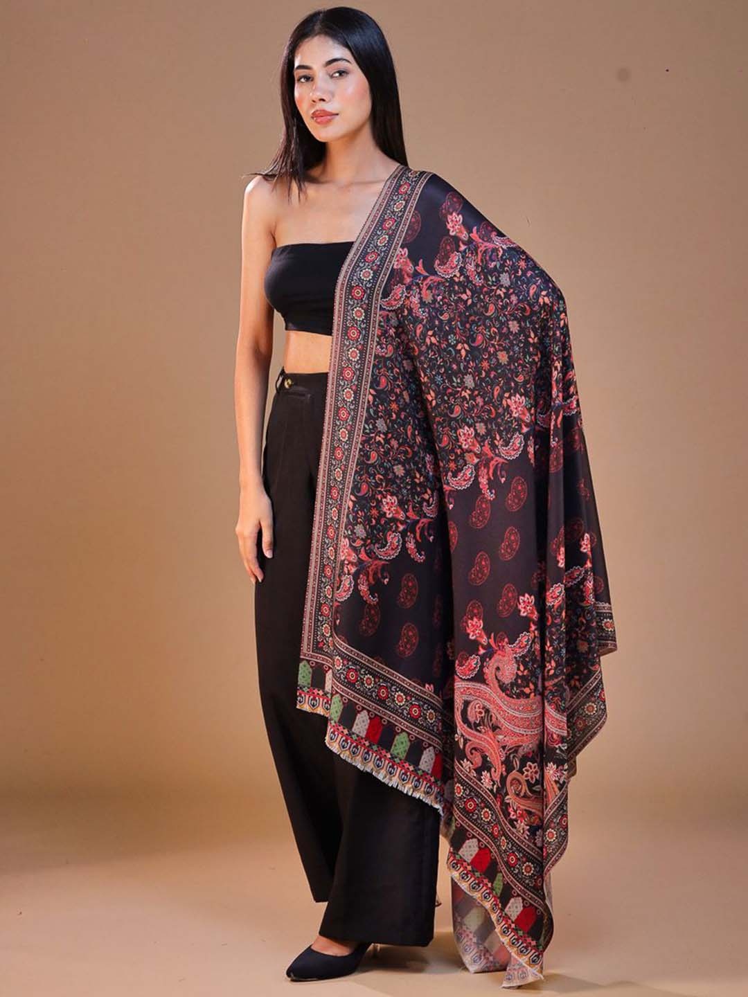 

SWI Stylish Floral Printed Shawl, Black