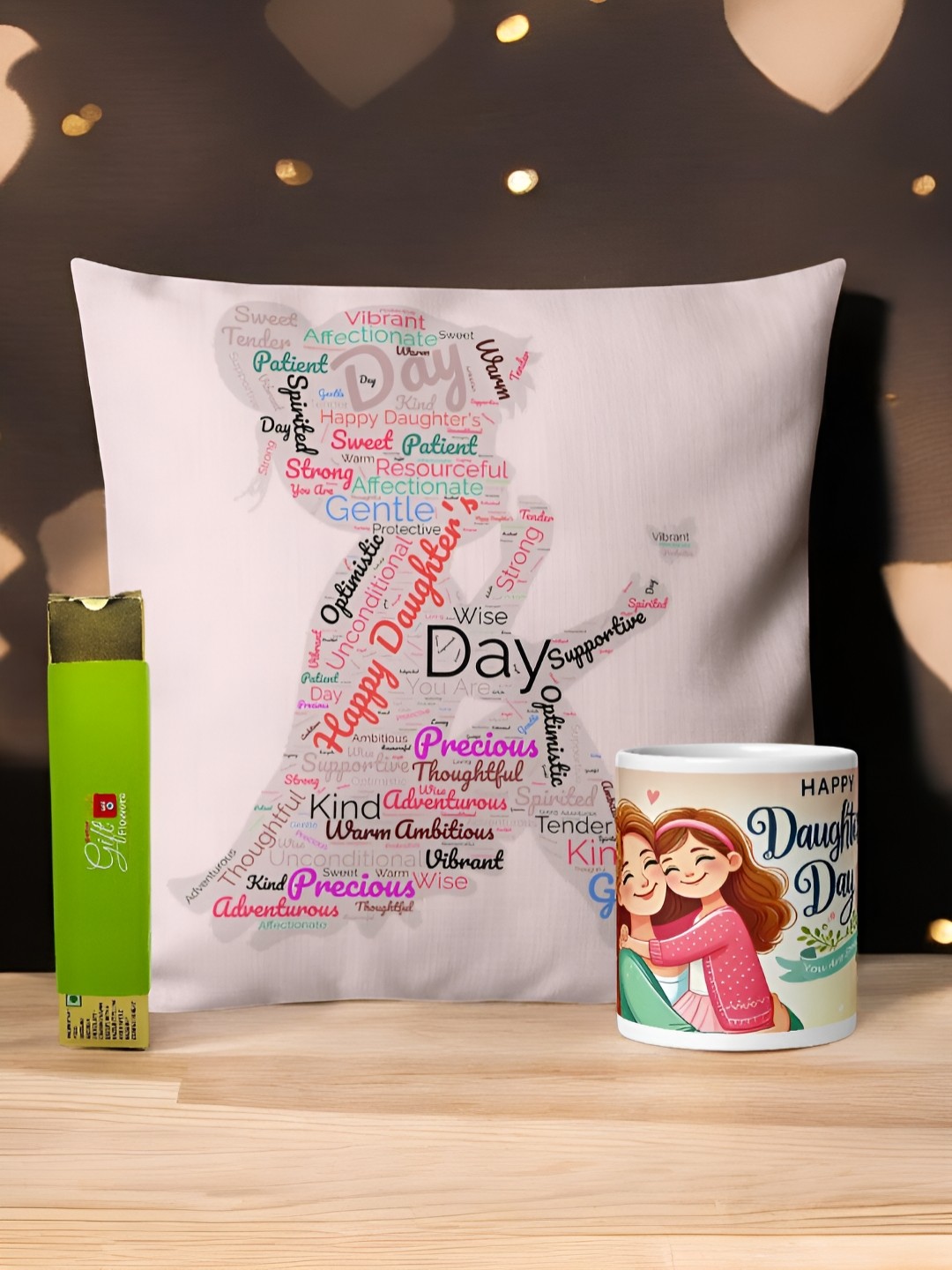 

bettergiftflowers Set Of 3 Chocolate With Printed Mug & Cushion Gift Set, White