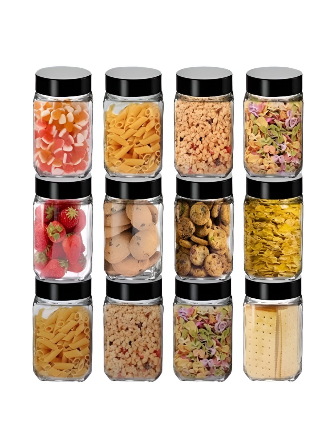 

CROCO JAR Piramal Transparent & Black 12 Pieces Glass Containers - 300 ml