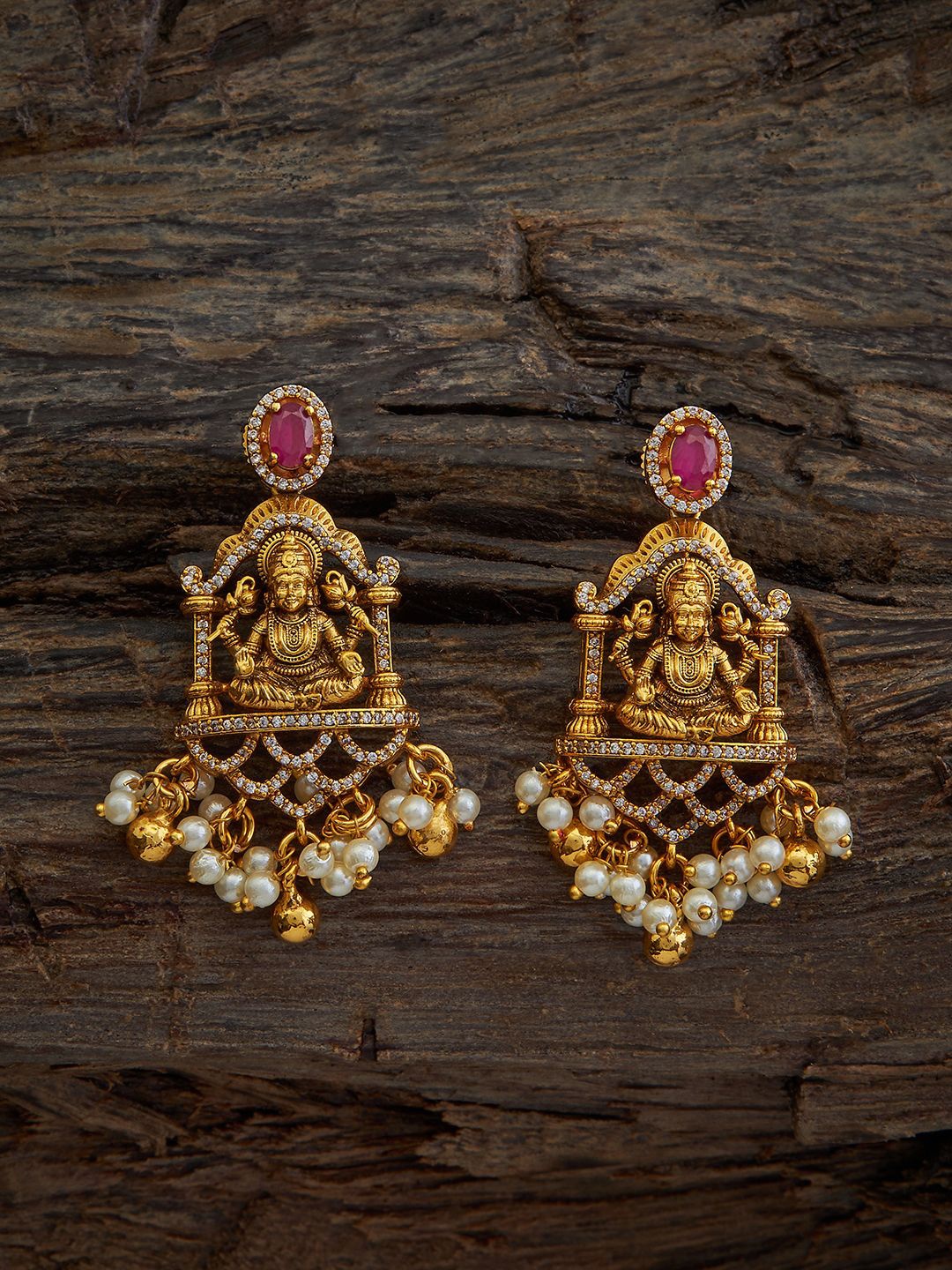 

Kushal's Fashion Jewellery Ruby Gold-Plated Classic Antique Cubic Zirconia Drop Earrings, Red
