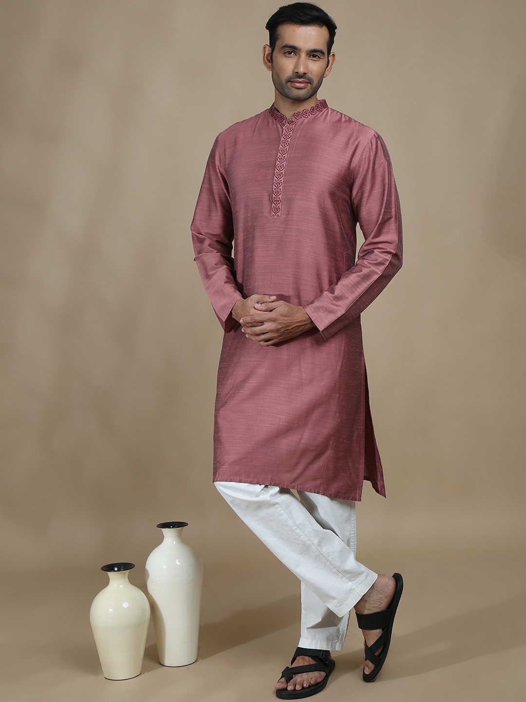 

FILORI Yoke Design Thread Work Kurta With Pyjama, Rose