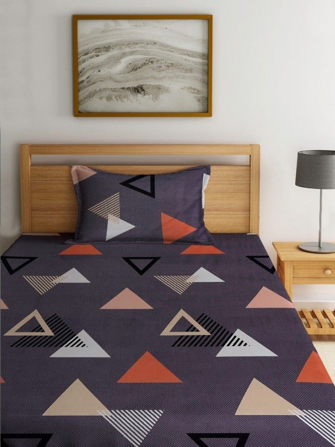 

MORADO Brown & Pink Geometric Printed 210 TC Single Bedsheet with 1 Pillow Cover